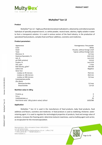 MULTYDEX® Sun 12 specification
